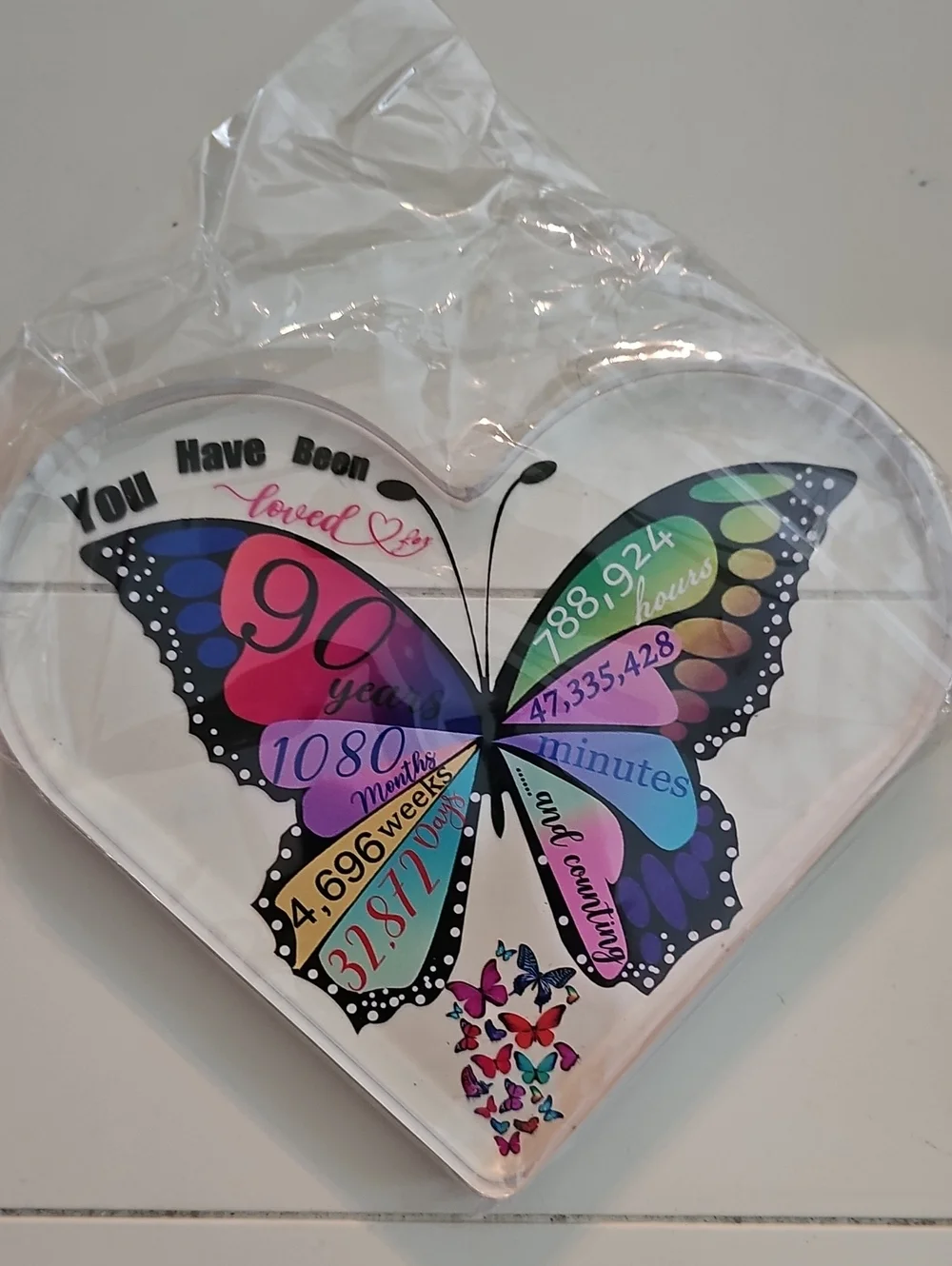 NEW 90th Birthday Heart Butterfly Plexiglass - Multicolor